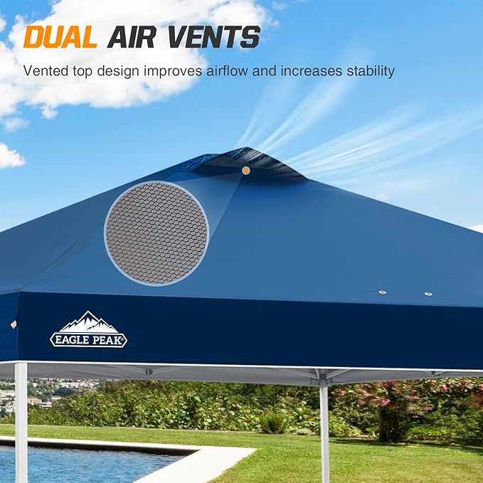 EAGLE PEAK Pop Up Canopy Tent with Wheeled Carry Bag, 8 Stakes, 4 Ropes, 4 Weight Bags, Easy Set Up