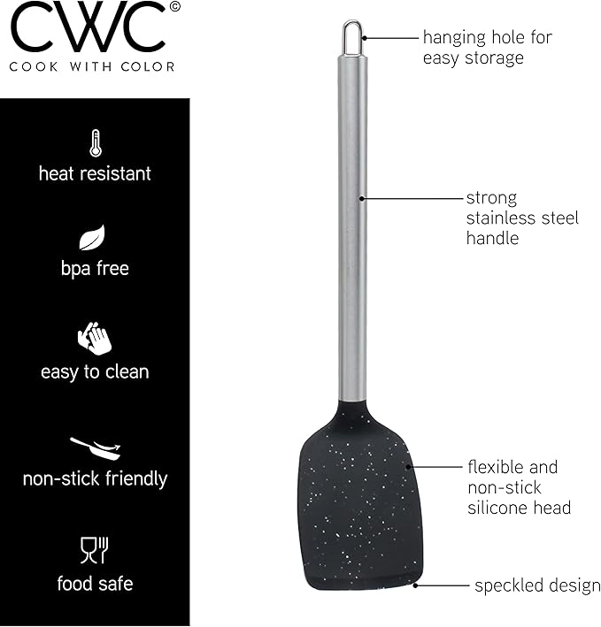 COOK WITH COLOR Silicone Cooking Utensils, Kitchen Utensil Set, Easy to Clean Silicone Kitchen