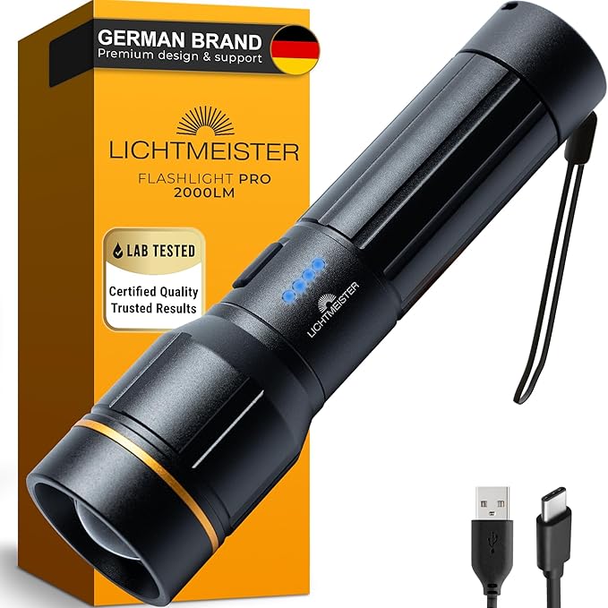 LICHTMEISTER® Flashlight (2000 Lumens, 5000 mAh Battery) ??Rechargeable Flashlight ??Flashlights