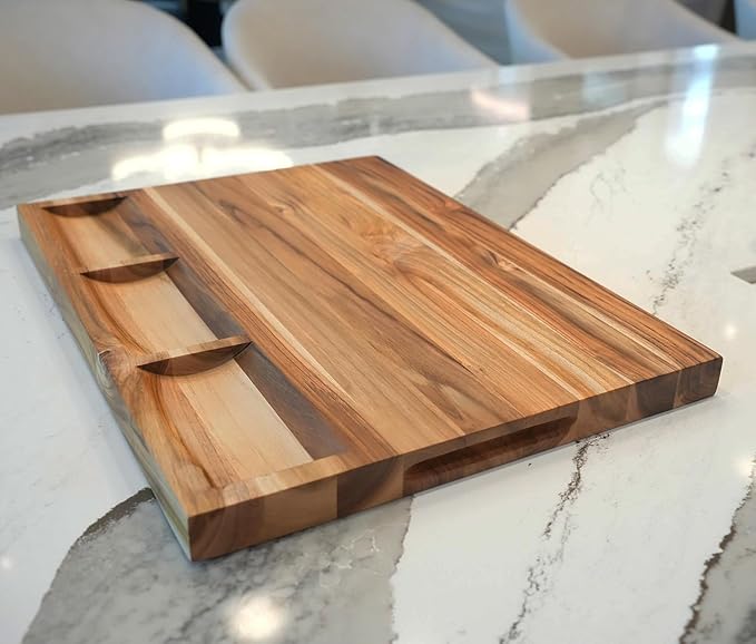 EcoDecors, Teak Cutting Board 24x18, FSC Certified Edge Grain Wood Reversible Butcher Block with