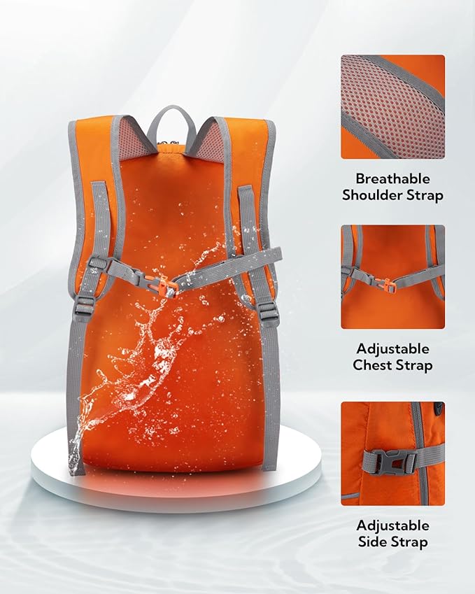 WATERFLY Hiking Foldable Daypack Backpack: 25L Ultra Lightweight Waterproof Day Pack for Woman Man