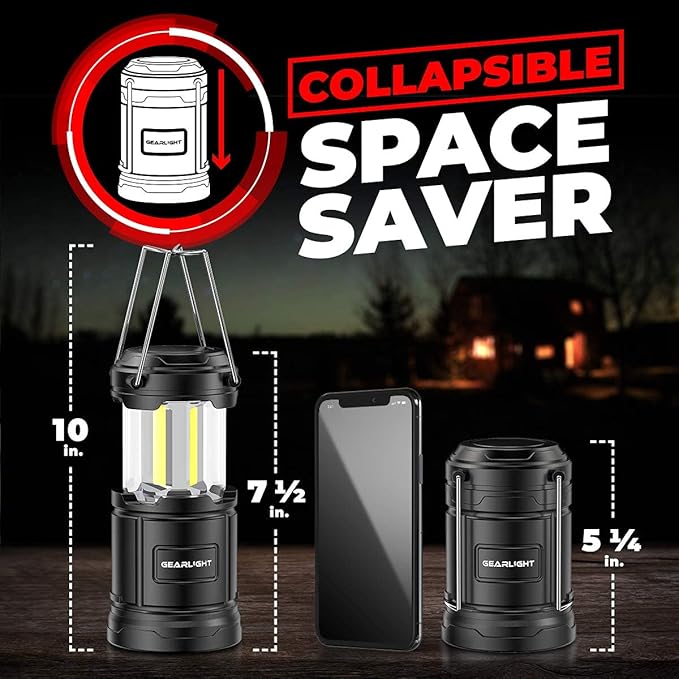 GearLight Camping Lantern - 2 Portable LED Battery Powered Lantern with Magnetic Base and Foldable