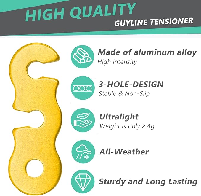 30Pcs Guyline Tensioner Aluminum Alloy Guy Line Cord Adjusters Tent Rope Tensioners Paracord
