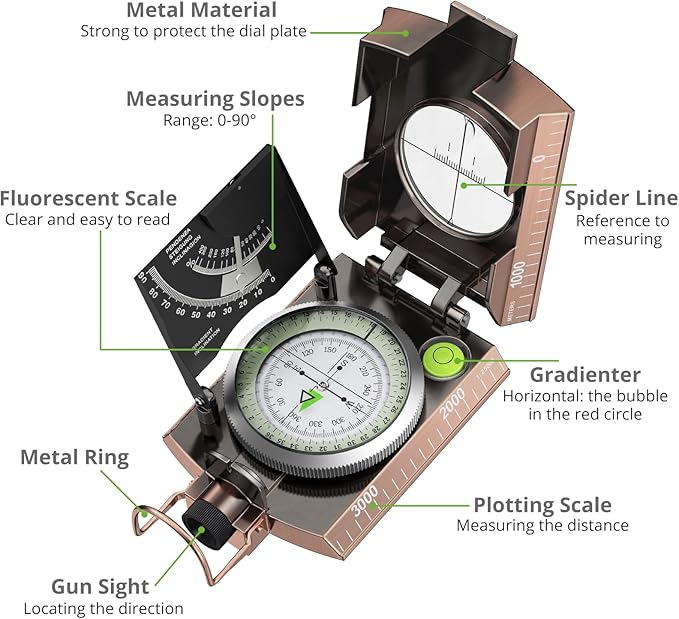 Proster IP65 Compass Hiking Survival - Lensatic Sighting Compass for Camping Navigation, Compass