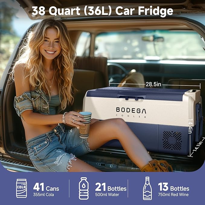 BODEGACOOLER 12 Volt Car Refrigerator,38 Quart Portable Truck Freezer,Electric Cooler Bluetooth