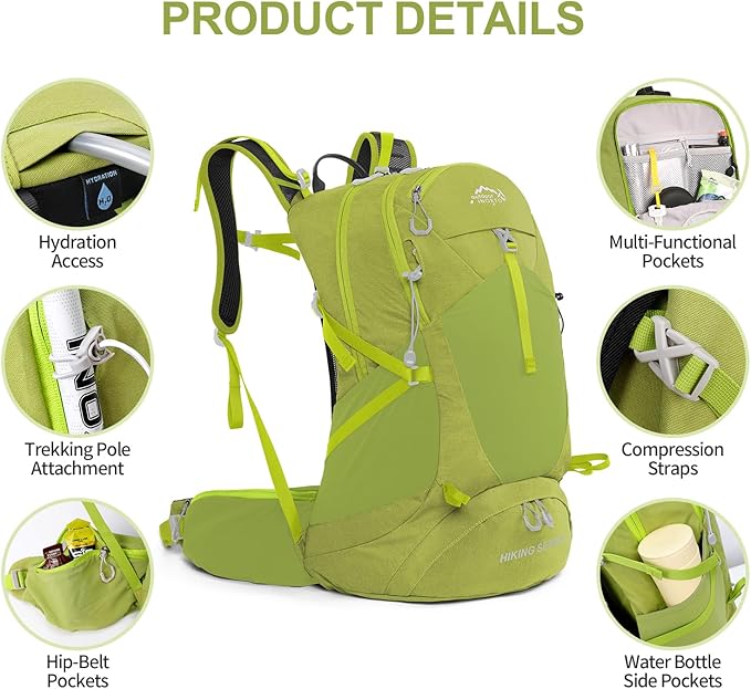 Hiking Backpack, Waterproof Hiking Daypack with 3L Water Bladder and Rain Cover, Lightweight Travel