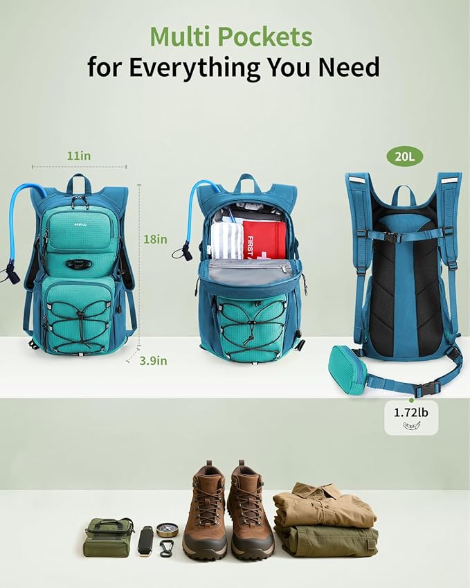 ECOHUB Hydration Backpack for Men Women, 20L Lightweight Hiking Daypack Cycling Backpack with 2L