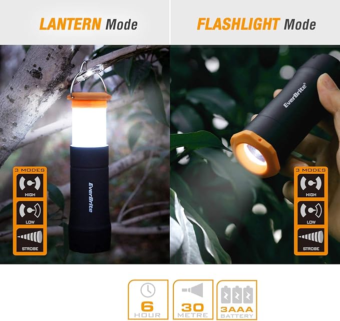 EverBrite 2-in-1 Mini Lanterns and Flashlights with 3 Modes, 2 Pack Portable Outdoor LED Zoomable