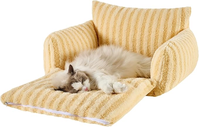 Hollypet Cat Bed Fluffy Plush Mutifuctional Double-Layer Soft Pet Couch Orthopedic Sofa Nest Beds