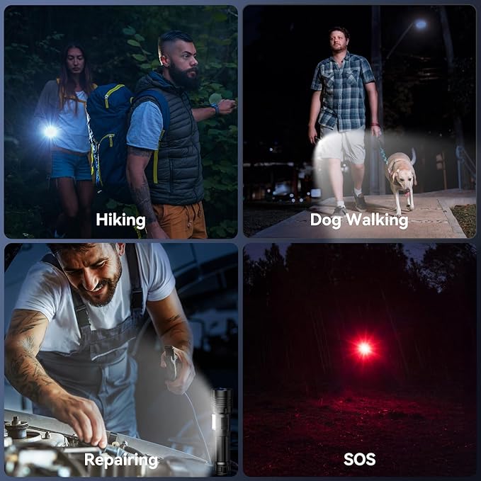 Flashlight Rechargeable 2000 High Lumens IPX6 Waterproof Super Bright Flashlight with 7 Modes & COB