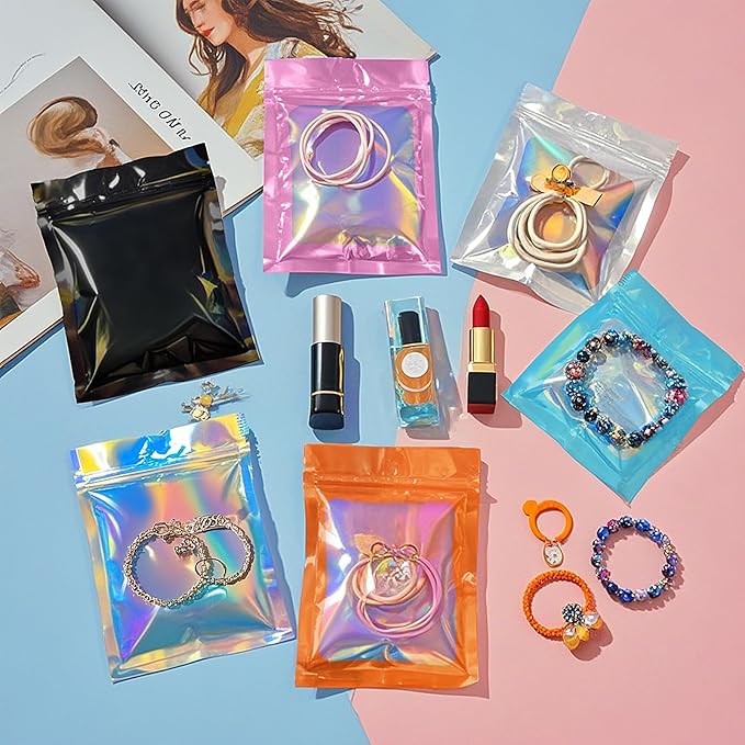 100 Pack Mylar Bags - 2.8 x 4 Inch Resealable Smell Proof Bags Foil Pouch Flat Bag with Front
