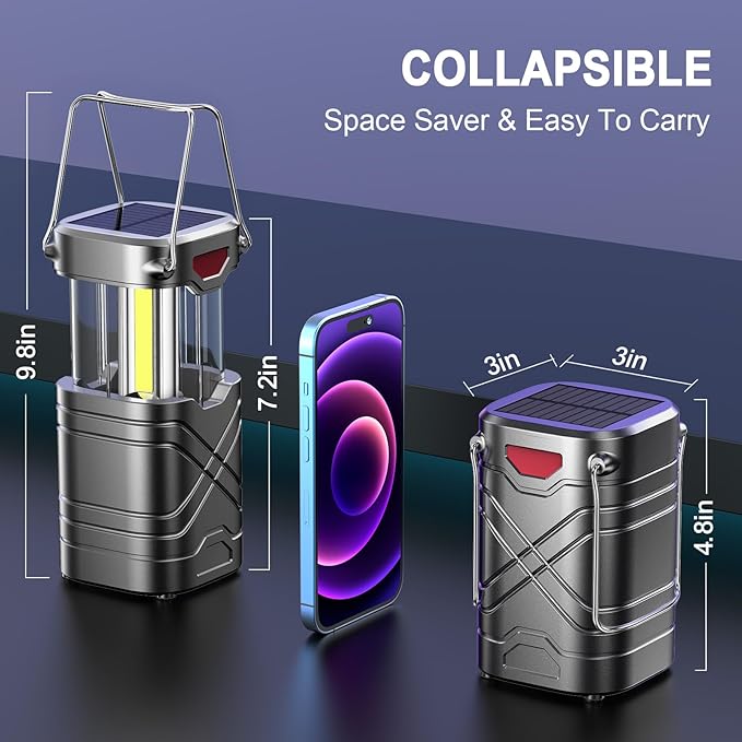 LETMY 4 Pack Camping Lantern, Rechargeable LED Lanterns, Solar Lantern Battery Powered Hurricane