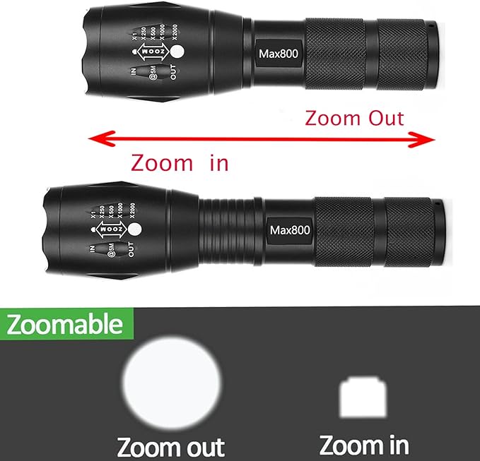 2 Pack LED Tactical Flashlight Water Resistant Military Grade 2000 Lumens 5 Modes Zoom Function