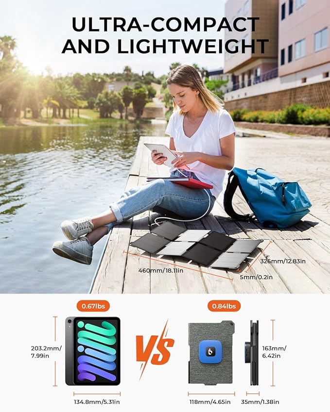 [Upgraded] BigBlue Ultra-Light Portable 25W Solar Panel Charger with USB-A and USB-C Ports, 0.84