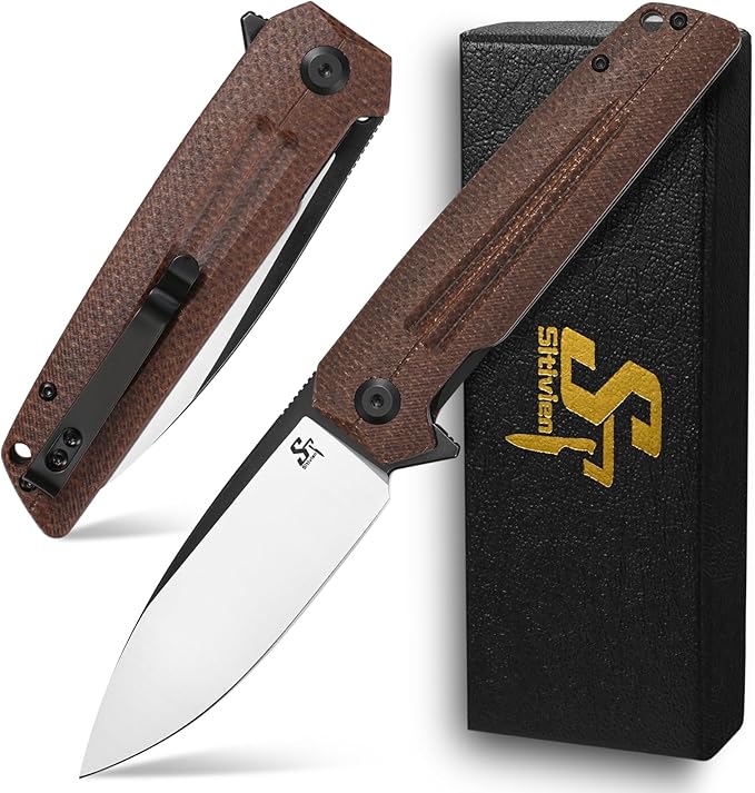 Sitivien ST152 Folding Knife,K110(D2) Steel Blade with Micarta Handle EDC Tool Knife for Outdoor