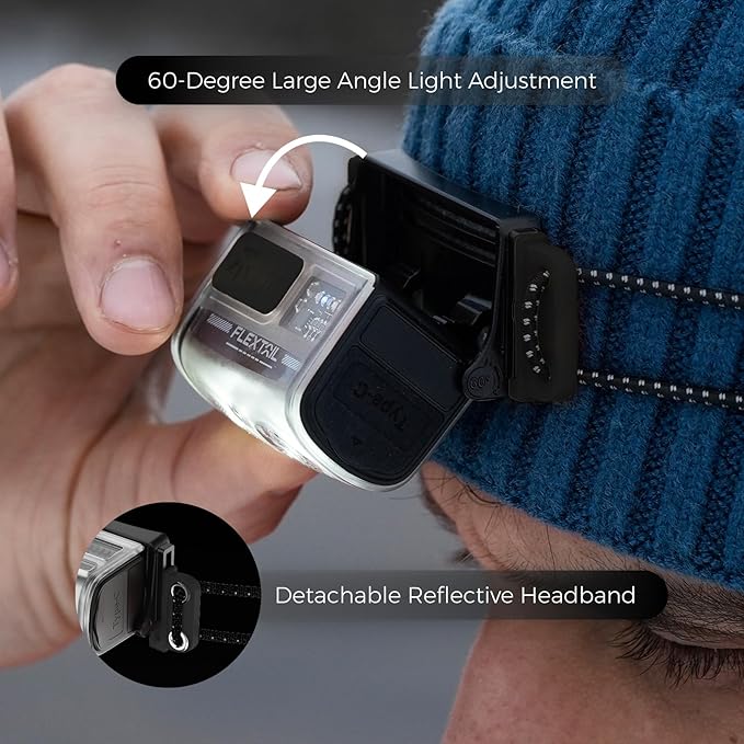 FLEXTAILGEAR Ultra Lightweight Headlamp, 600 Lumen USB-C Rechargeable Headlamp with White Red