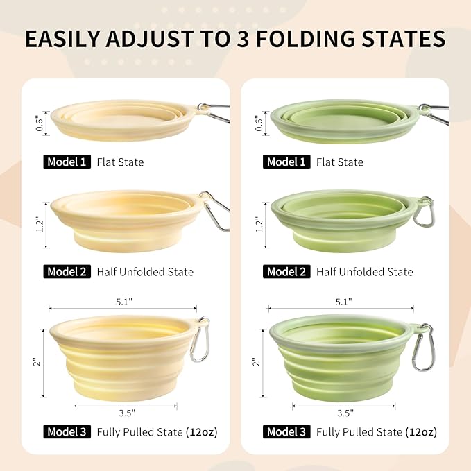Collapsible Dog Bowls 2-Pack, Portable Travel Dog Bowl with Carabiner, Food-Grade Silicone Pet Bowl