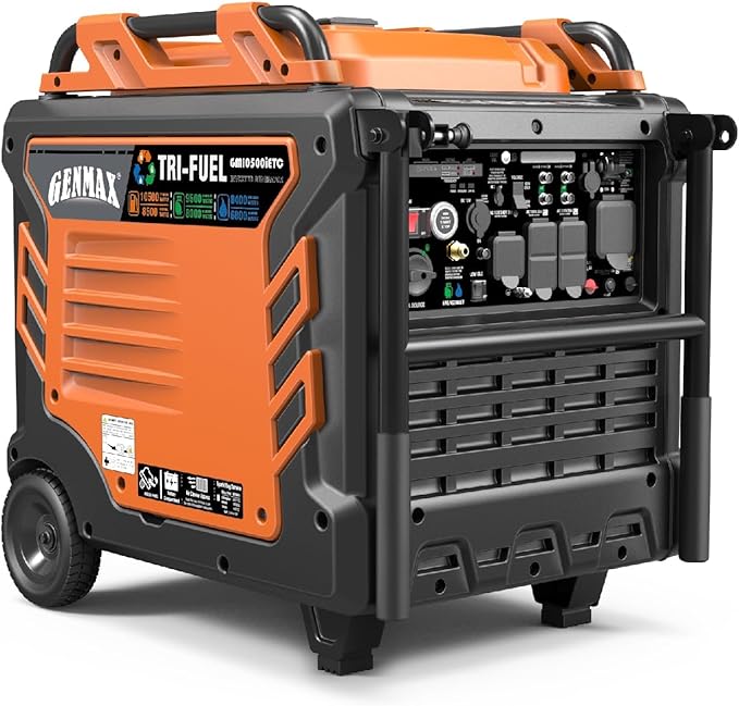 GENMAX Tri Fuel Generator,10500-Watt 458cc Tri Fuel Gasoline Propane Natural Gas Portable 50A