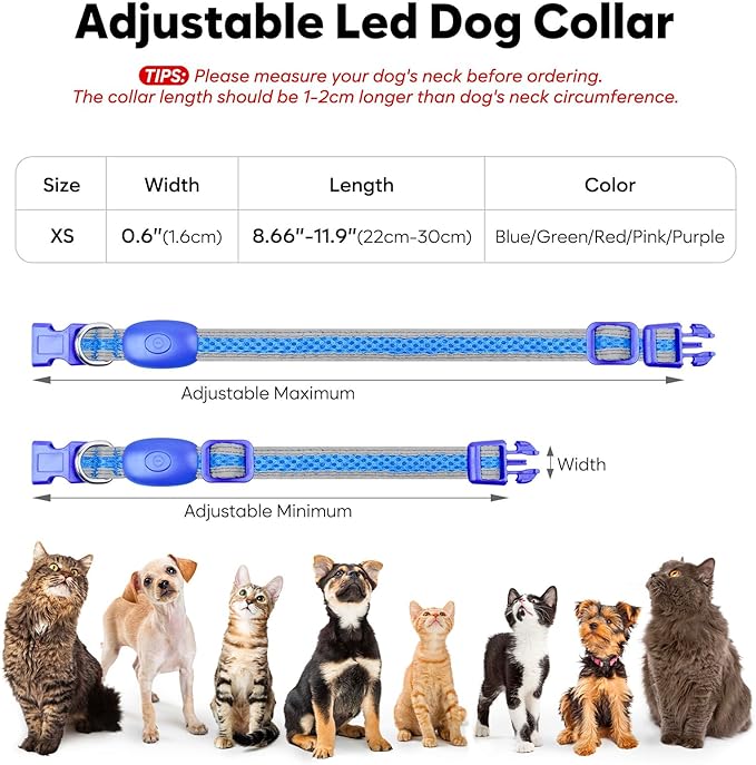 Flashseen LED Cat Collar,Light Up Dog Collar Rechargeable, Dog Lights for Night Walking