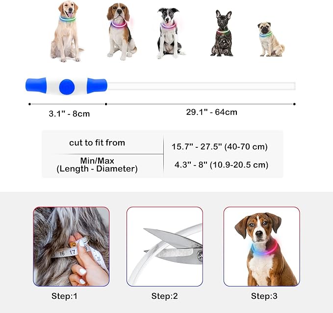 Light Up Dog Collars, USB Rechargeable Dlitk LED Dog Collar 1 Count, TPU Cuttable Size Glow Collar