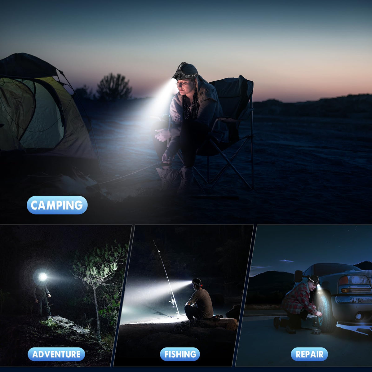 OMALIGHT LED Headlamp - Rechargeable, USB-C, Adjustable, IPX7 - product view 6