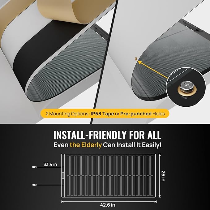 BougeRV Yuma 100W Compact CIGS Thin-Film Flexible Solar Panel, The Most Flexible Solar Panel with
