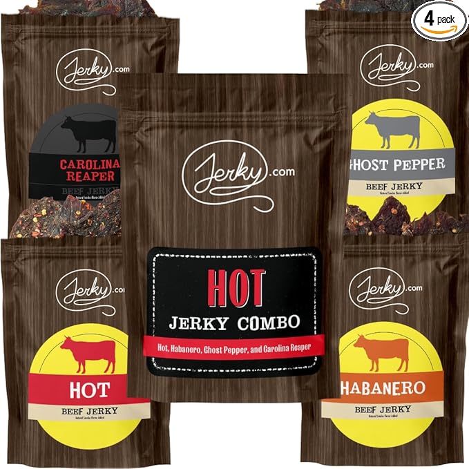 Jerky.com Hot Jerky Combo - Featuring Habanero, Ghost Pepper, Carolina Reaper, and Classic Hot Beef