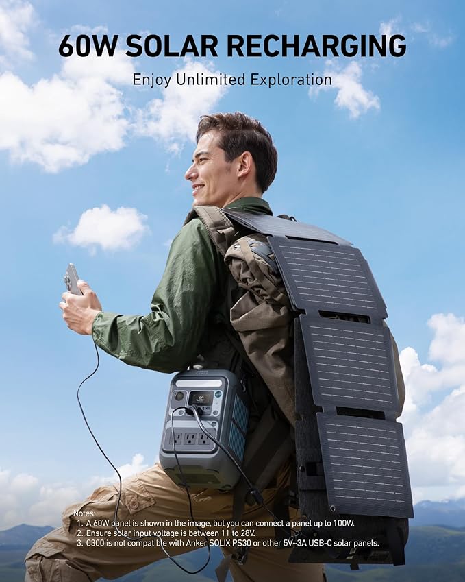 Anker Solar Generator SOLIX C300 with 60W Solar Panel, 288Wh Portable Power Station, 300W (600W