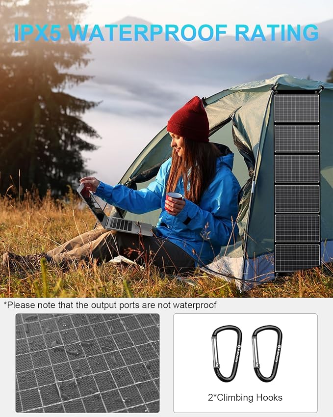 ELECAENTA 60W Portable Solar Panel, 45W USB C & QC 3.0 for Cellphone Tablet Camera Drones, 24% High