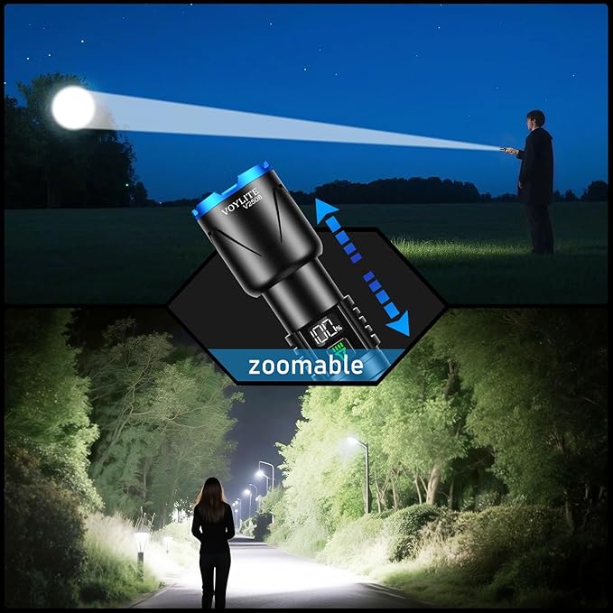 Rechargeable Flashlights High Lumens - 10000 LM, 5000mAh Battery with LCD Display, 3 Modes
