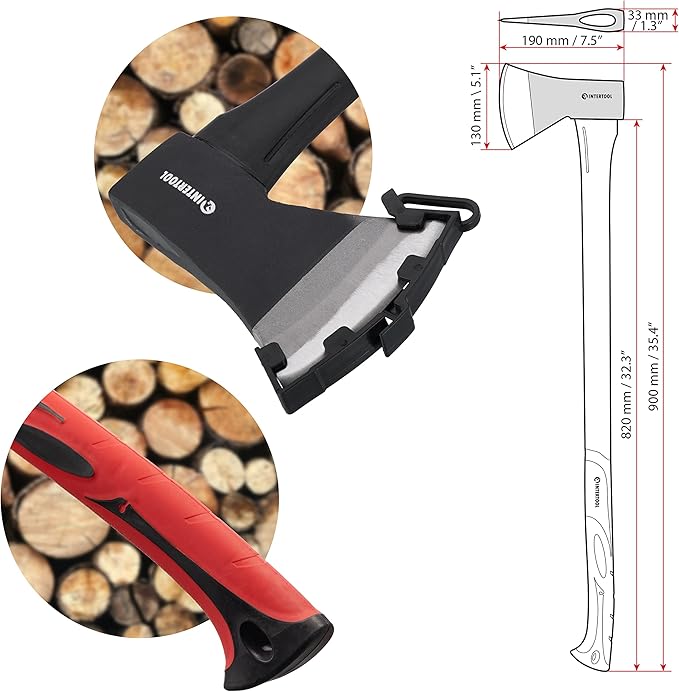 INTERTOOL 36 Inch Chopping Axe | Heavy Duty Wood Cutting & Felling Axe for Firewood | 2.8lb Head