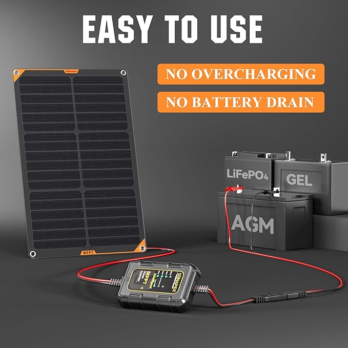 SUNAPEX 30W Flexible Solar Panel with MPPT Charge Controller, Solar Battery Charger Maintainer, 12V