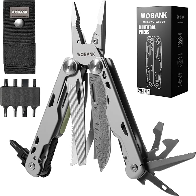 Multitool, 29-in-1 Stainless Steel Multi Tool Pliers with Screwdriver Sleeve, Damascus Pocket