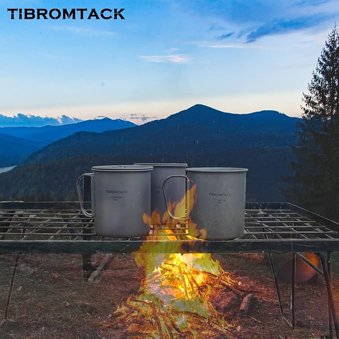 TIBROMTACK Camping Cup with Lid Pure Titanium Coffee Mug Ultralight 450ml Outdoor Small Camping Pot