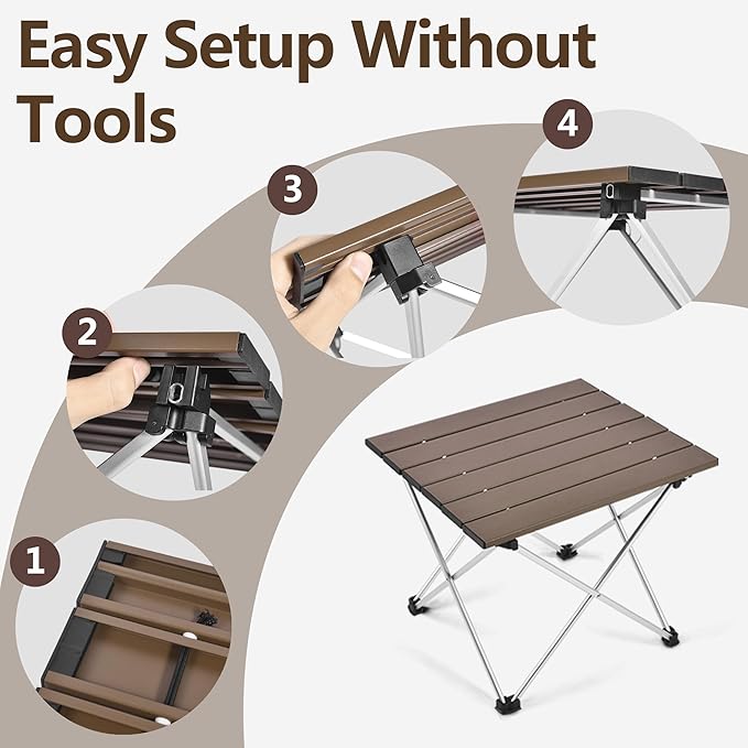 Grope Small Folding Camping Table with Aluminum Table Top, Beach Table for Sand with Carrying