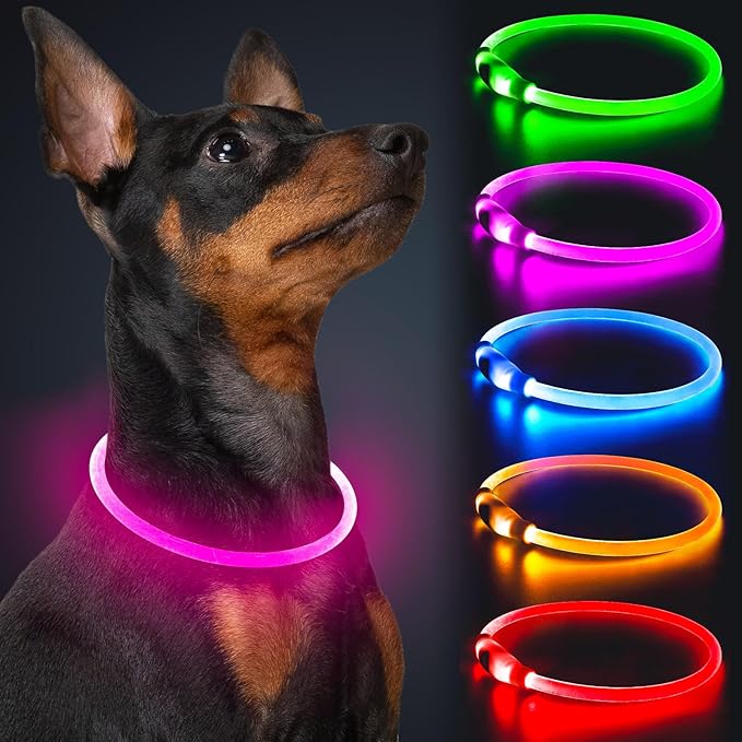 Light Up Dog Collar, USB Rechargeable Dlitk LED Dog Collar 1 Count, TPU Cuttable Glow Collar for