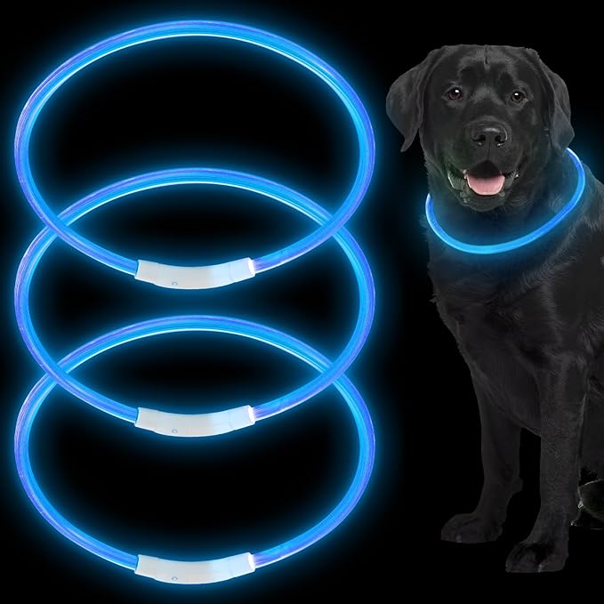 Weewooday 3 Pcs Dog Collar LED USB Rechargeable Lights Dog Necklace Collars Doggy Lights for Night