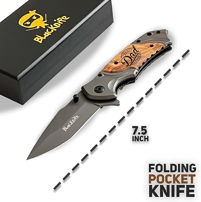 BlacKnife Gift For Dad Folding Pocket Knife with Wooden Handle and Clip, Pocket Knife For Men
