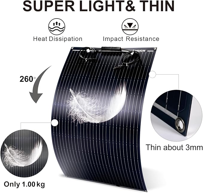 200W Flexible Solar Panel Kit Lightweight Monocrystalline Ultra-Flexible Bendable Mono Off-Grid