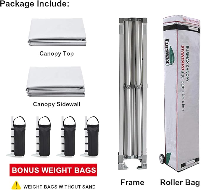 Eurmax USA 10'x10' Pop-up Canopy Tent Commercial Instant Canopies with 4 Removable Zipper End Side