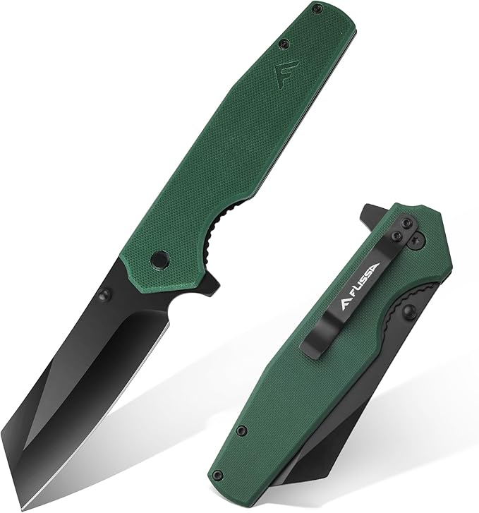 FLISSA Folding Knife, 4-3/4" Reverse Tanto Folding Pocket Knife, Black Stonewash Blade, G10 Handle