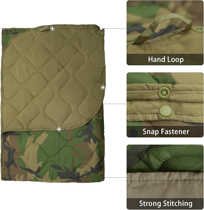 Poncho Liner Military Insulation Blanket Camo with Compression Carry Bag for Outdoors Hiking Jungle