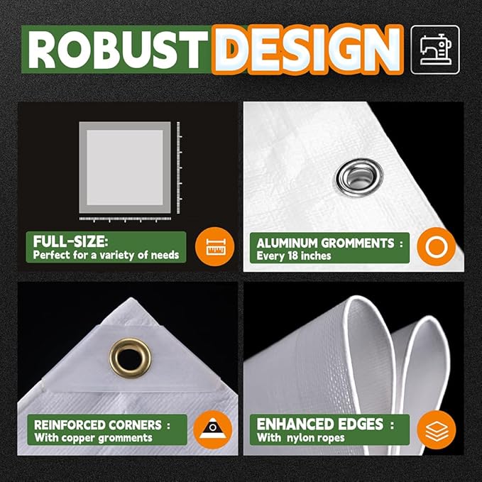 12 Mil Heavy Duty White Tarps 7' X 12', Extra Thick,Durable,Waterproof, UV Resistant, Weatherproof