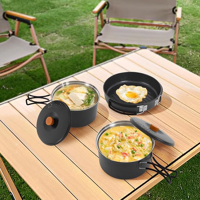 Camping Cookware Set, Camping Cooking Set,304 Stainless Steel Camping Pots &Frying Pan Set,Campfire
