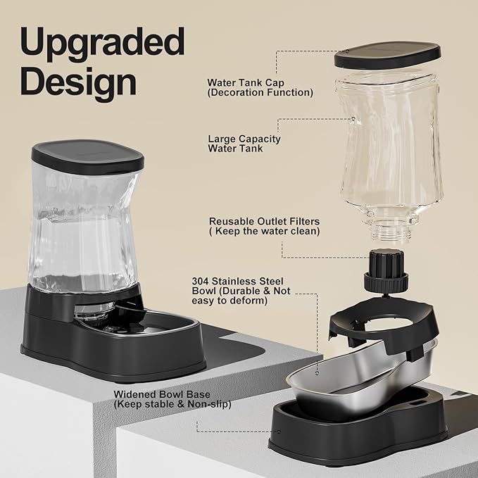 Gardner Pet Automatic Dog Water Dispenser Gravity Stainless Steel Water Waterer Feeder, Large