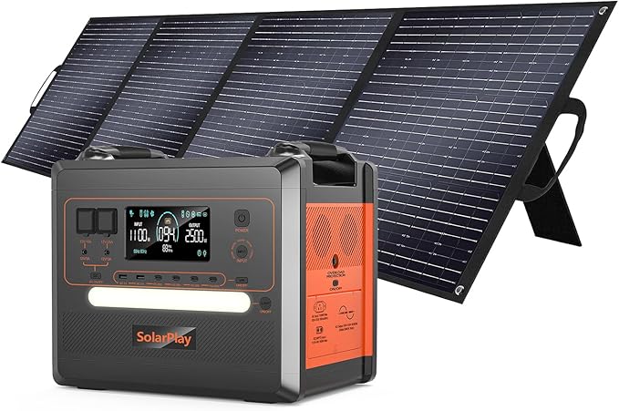 SolarPlay Portable Power Station 2500W, 2304Wh Solar Generator with 400W Panel1.5Hrs Fast Charging
