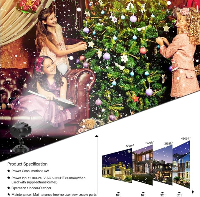 Christmas Snowfall Projector Lights Outdoor,Snow Falling Projector Lamp Dynamic Snow Effect