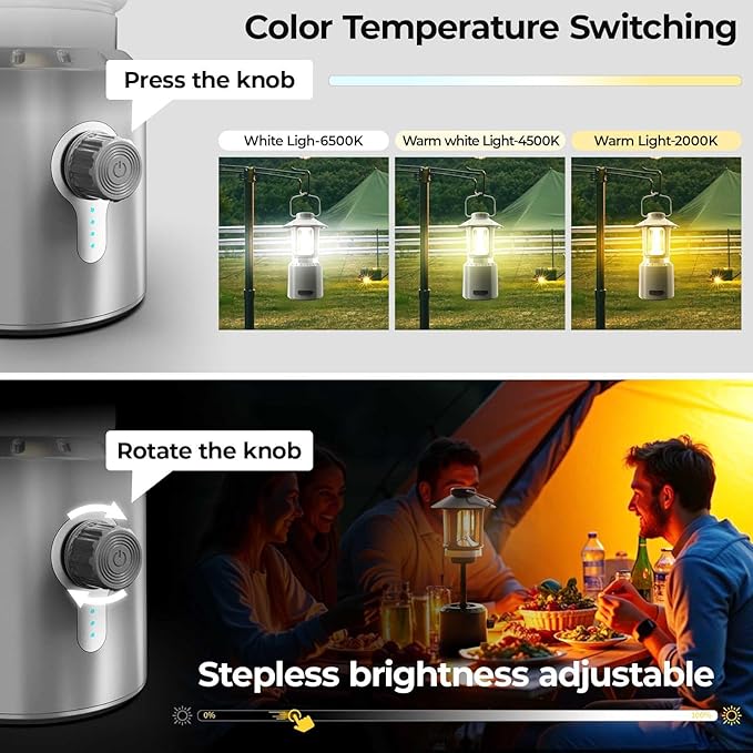 Camping Lantern Rechargeable, 8000mAh Power Bank, Telescopic Tent Light with 360° Lighting, Dual