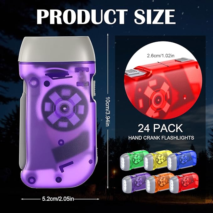 Mudder 24 Pieces Hand Crank Flashlight with LED Self Powered Charging Torch Dynamo for Camping