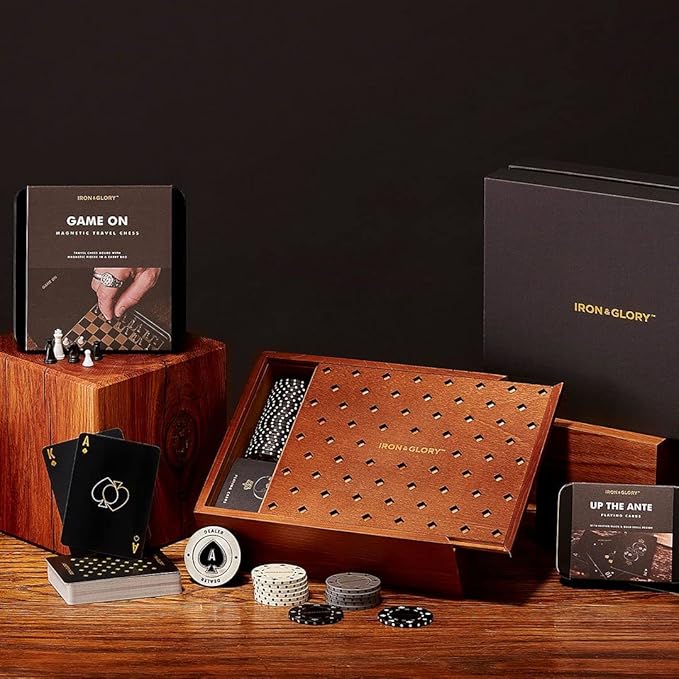 Iron & Glory Poker Set - Luxury Poker Set in Premium Wooden Box - Includes Playing Cards & 100